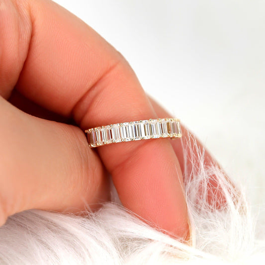 0.5 TCW Emerald Half Eternity Moissanite Wedding Band