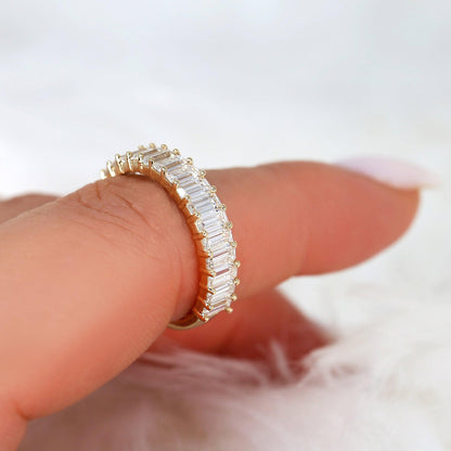 0.5 TCW Emerald Half Eternity Moissanite Wedding Band