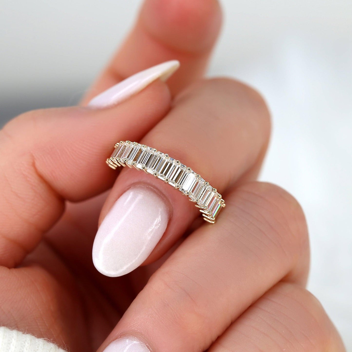 0.5 TCW Emerald Half Eternity Moissanite Wedding Band