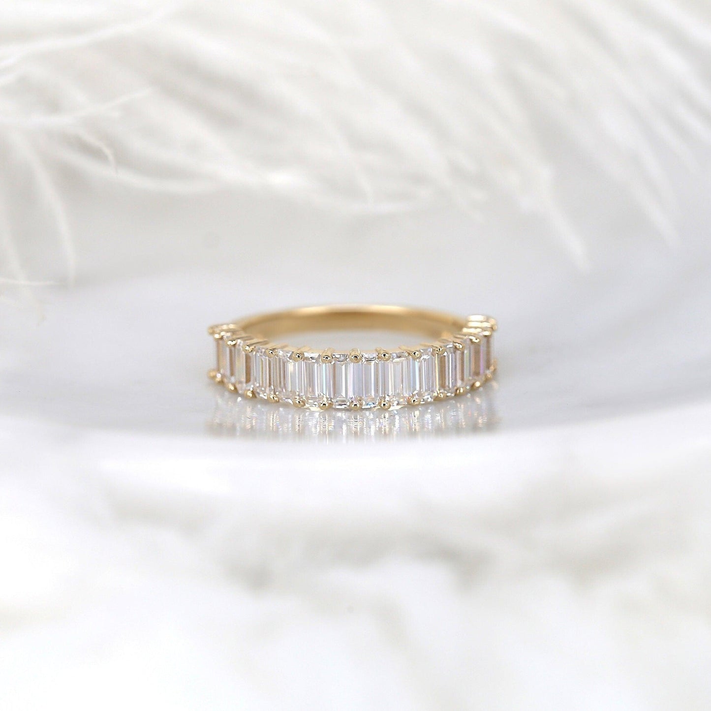 0.5 TCW Emerald Half Eternity Moissanite Wedding Band