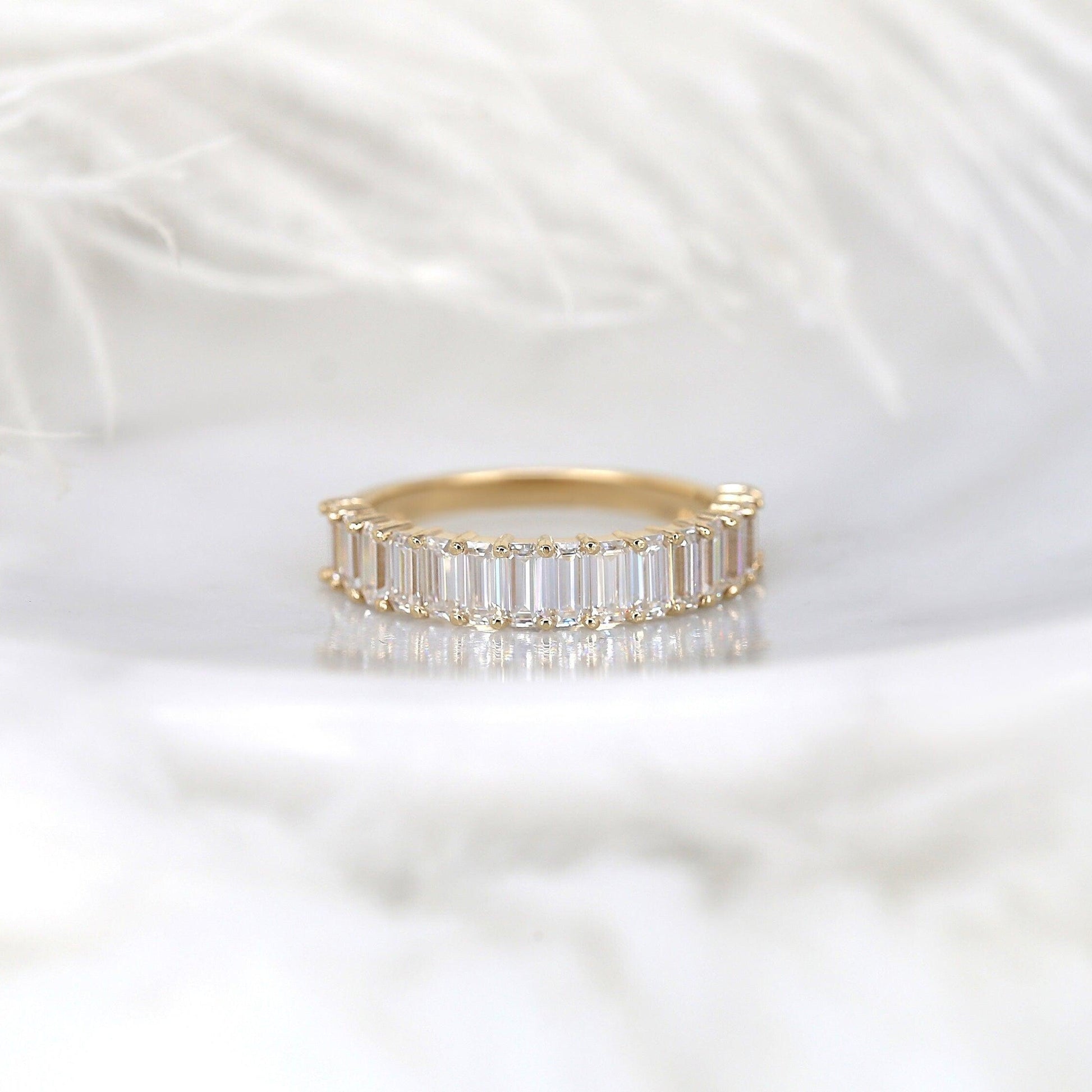 0.5 TCW Emerald Half Eternity Moissanite Wedding Band