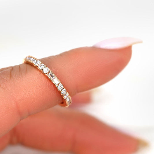 0.67 TCW Baguette & Round Half Eternity Moissanite Wedding Band