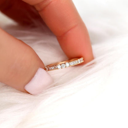 0.67 TCW Baguette & Round Half Eternity Moissanite Wedding Band