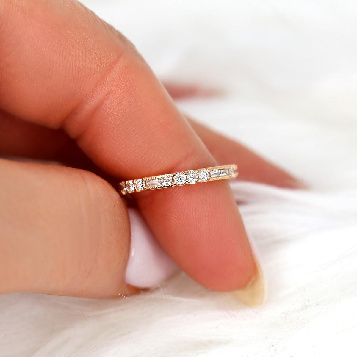 0.67 TCW Baguette & Round Half Eternity Moissanite Wedding Band