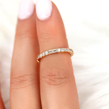 0.67 TCW Baguette & Round Half Eternity Moissanite Wedding Band