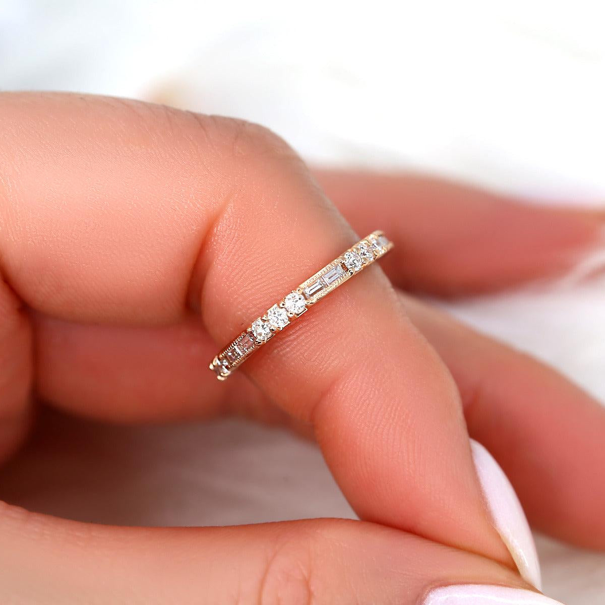 0.67 TCW Baguette & Round Half Eternity Moissanite Wedding Band