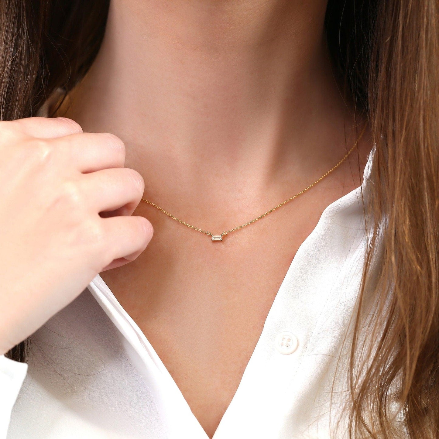 0.3 CT Baguette Moissanite Solitaire Necklace