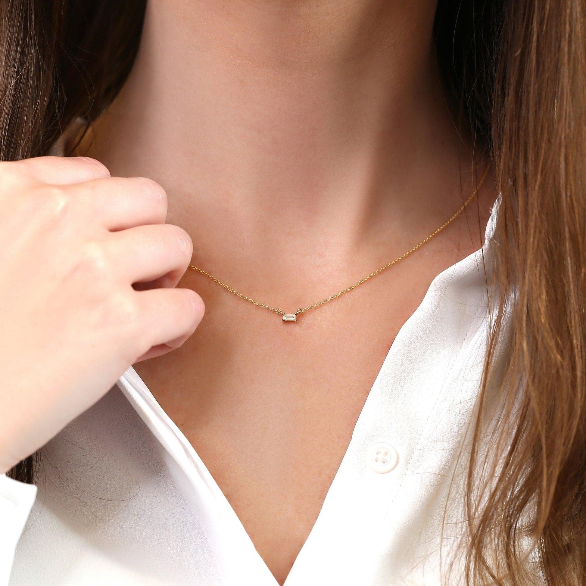 0.3 CT Baguette Moissanite Solitaire Necklace