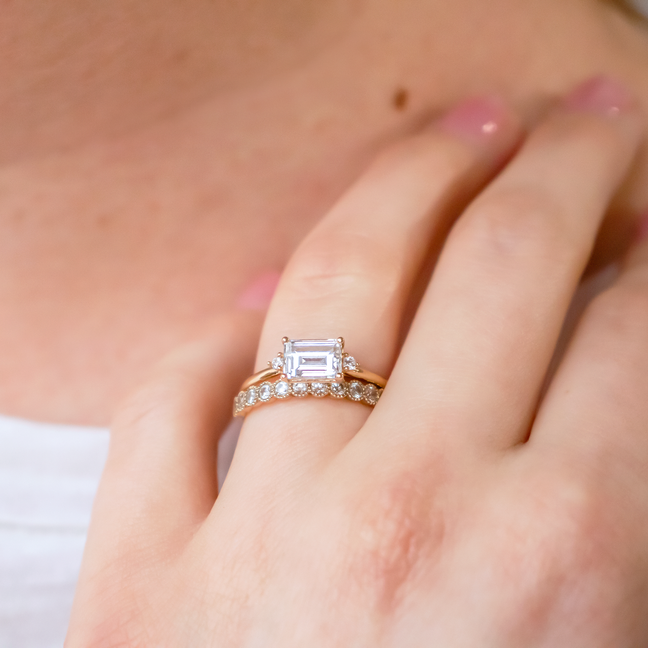 1.50 CT Emerald Moissanite East West Cluster Engagement Ring - farrellouise