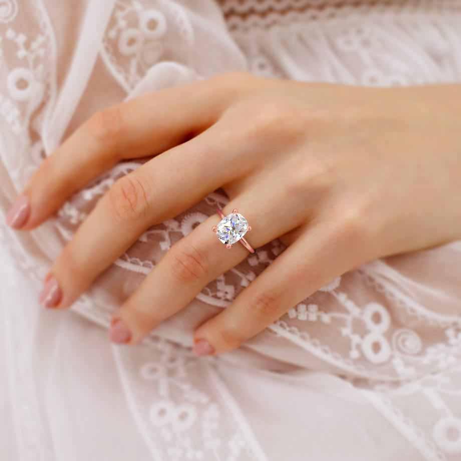 3 CT Elongated Cushion Solitaire Moissanite Engagement Ring