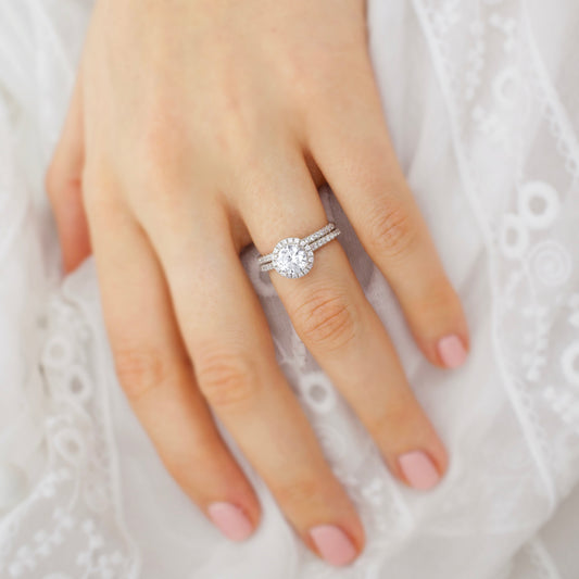 1 CT Round Halo & Pave Moissanite Engagement Ring