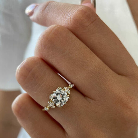1 CT Round Cluster Moissanite Engagement Ring