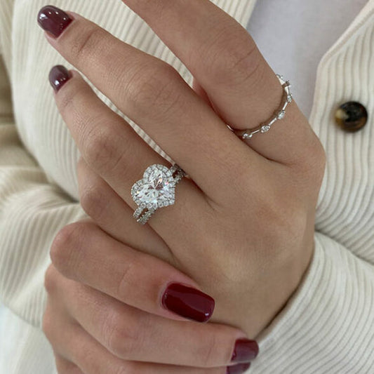 2 CT Heart Halo & Pave Moissanite Engagement Ring