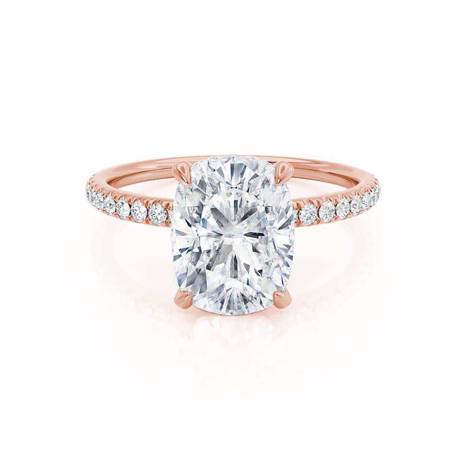 2.3 CT Elongated Cushion Hidden Halo & Pave Moissanite Engagement Ring