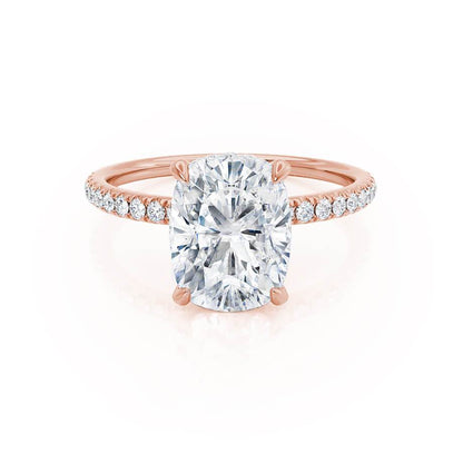 2.3 CT Elongated Cushion Hidden Halo & Pave Moissanite Engagement Ring