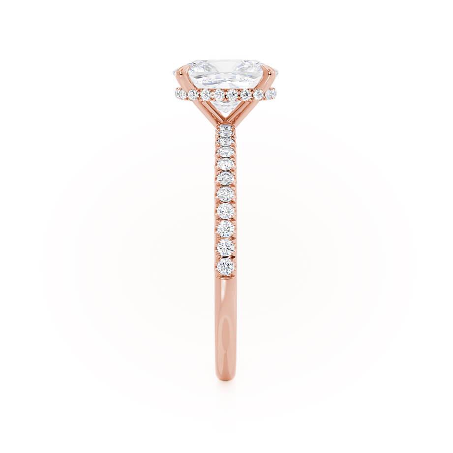 2.3 CT Elongated Cushion Hidden Halo & Pave Moissanite Engagement Ring