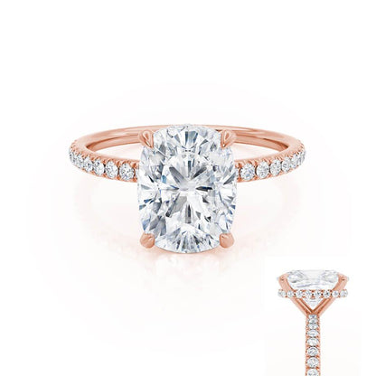 2.3 CT Elongated Cushion Hidden Halo & Pave Moissanite Engagement Ring