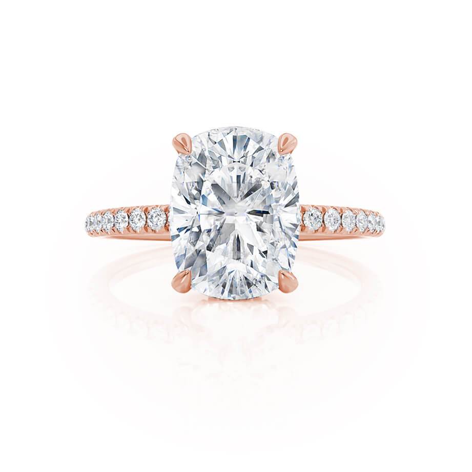 2.3 CT Elongated Cushion Hidden Halo & Pave Moissanite Engagement Ring