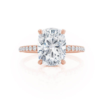2.3 CT Elongated Cushion Hidden Halo & Pave Moissanite Engagement Ring