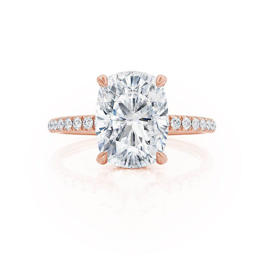 2.3 CT Elongated Cushion Hidden Halo & Pave Moissanite Engagement Ring