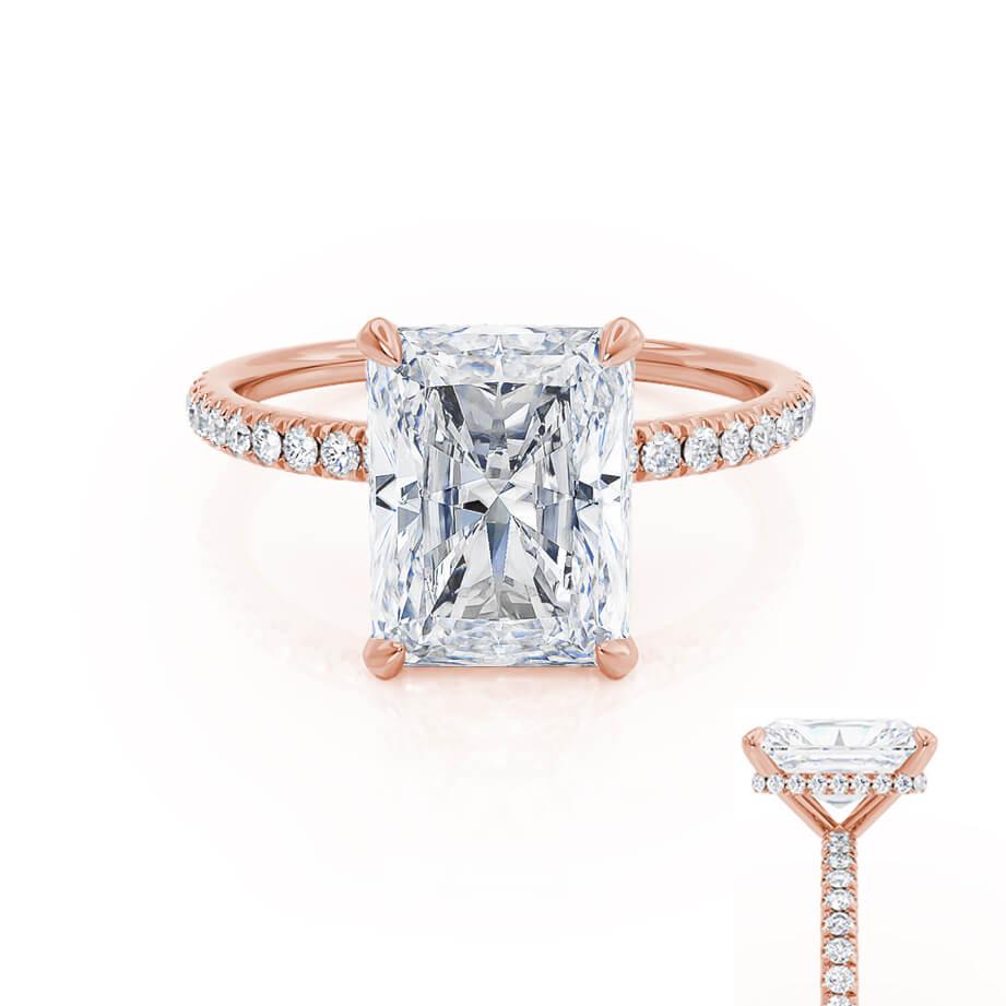 1.8 CT Radiant Hidden Halo & Pave Moissanite Engagement Ring