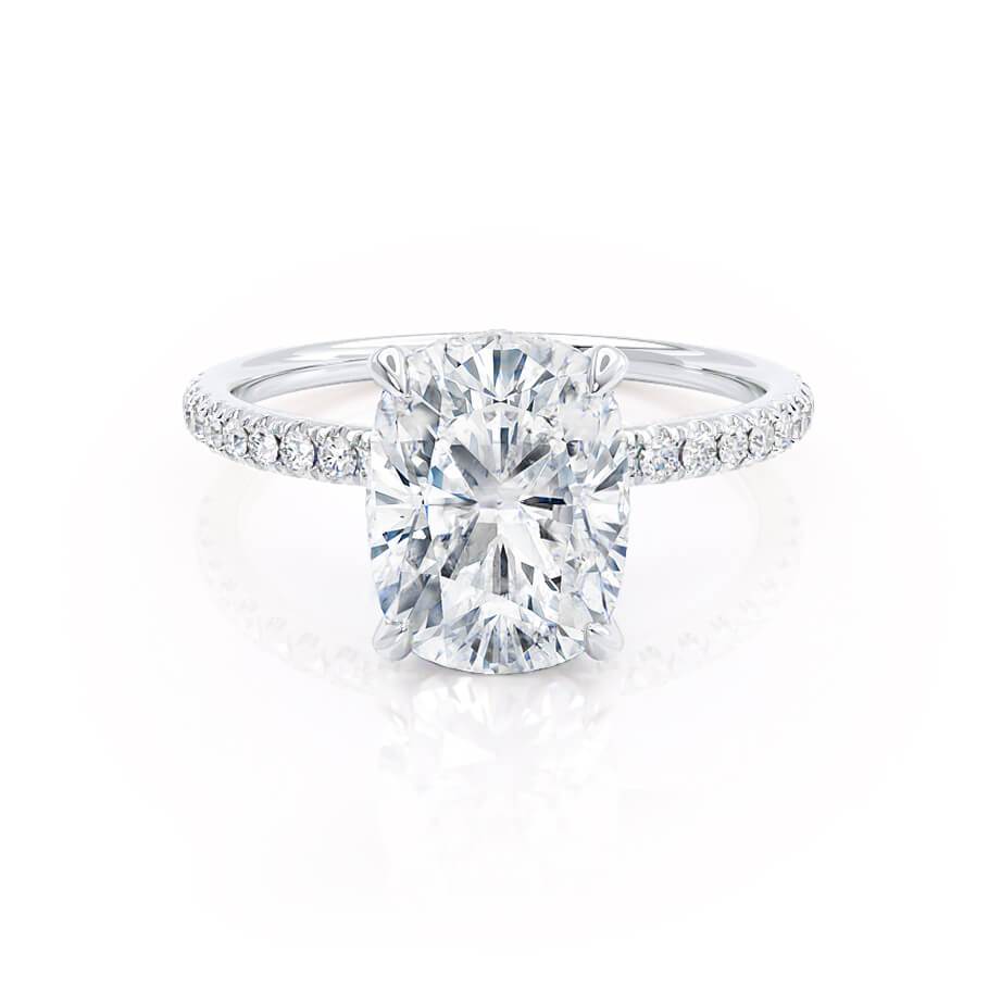 2.3 CT Elongated Cushion Hidden Halo & Pave Moissanite Engagement Ring