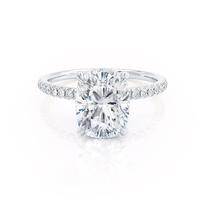 2.3 CT Elongated Cushion Hidden Halo & Pave Moissanite Engagement Ring