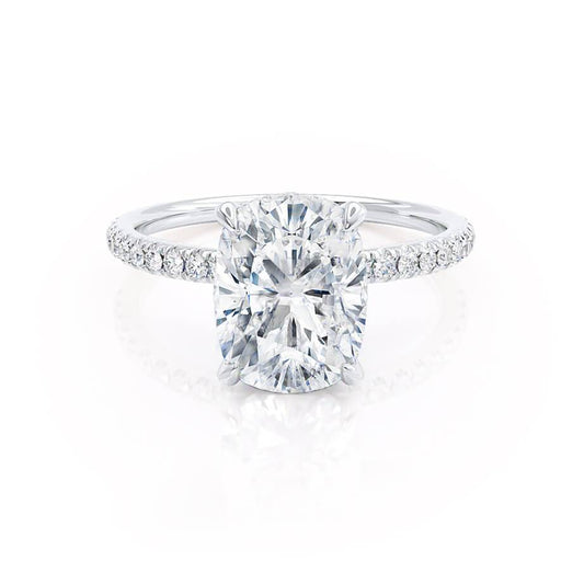 2.3 CT Elongated Cushion Hidden Halo & Pave Moissanite Engagement Ring