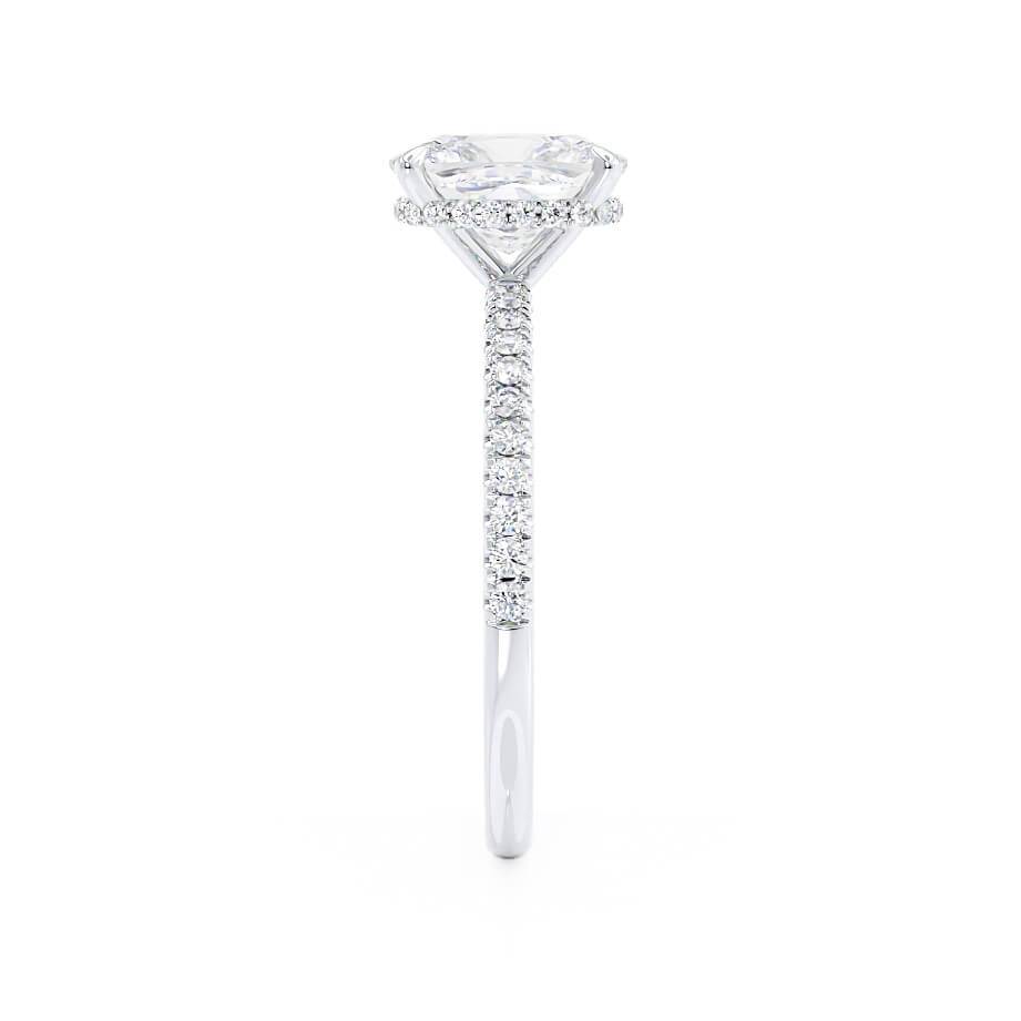 2.3 CT Elongated Cushion Hidden Halo & Pave Moissanite Engagement Ring