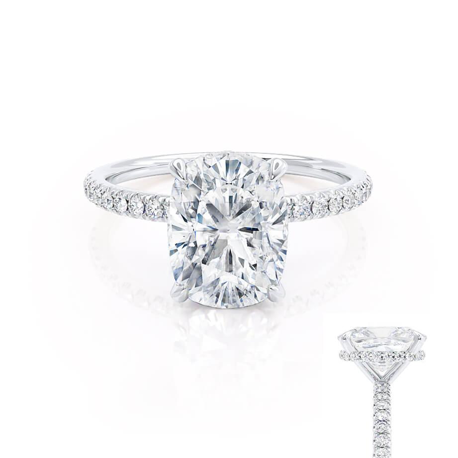 2.3 CT Elongated Cushion Pave Moissanite Engagement Ring