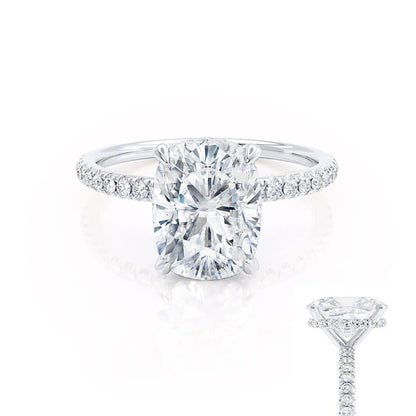 2.3 CT Elongated Cushion Hidden Halo & Pave Moissanite Engagement Ring