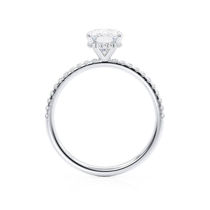 2.3 CT Elongated Cushion Hidden Halo & Pave Moissanite Engagement Ring