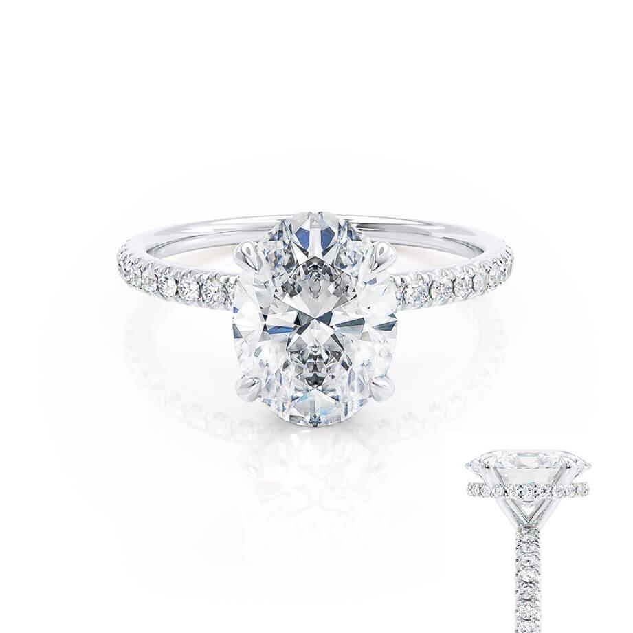 1.5 CT Oval Hidden Halo & Pave Moissanite Engagement Ring