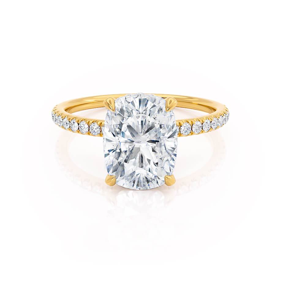 2.3 CT Elongated Cushion Hidden Halo & Pave Moissanite Engagement Ring