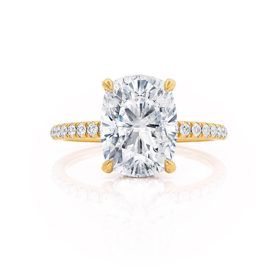 2.3 CT Elongated Cushion Hidden Halo & Pave Moissanite Engagement Ring