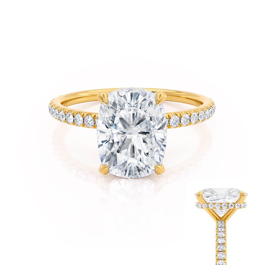 2.3 CT Elongated Cushion Hidden Halo & Pave Moissanite Engagement Ring