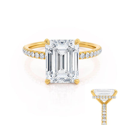 1.75 CT Emerald Hidden Halo & Pave Moissanite Engagement Ring