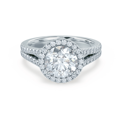 0.5 CT Round Split Shank, Halo & Pave Moissanite Engagement Ring