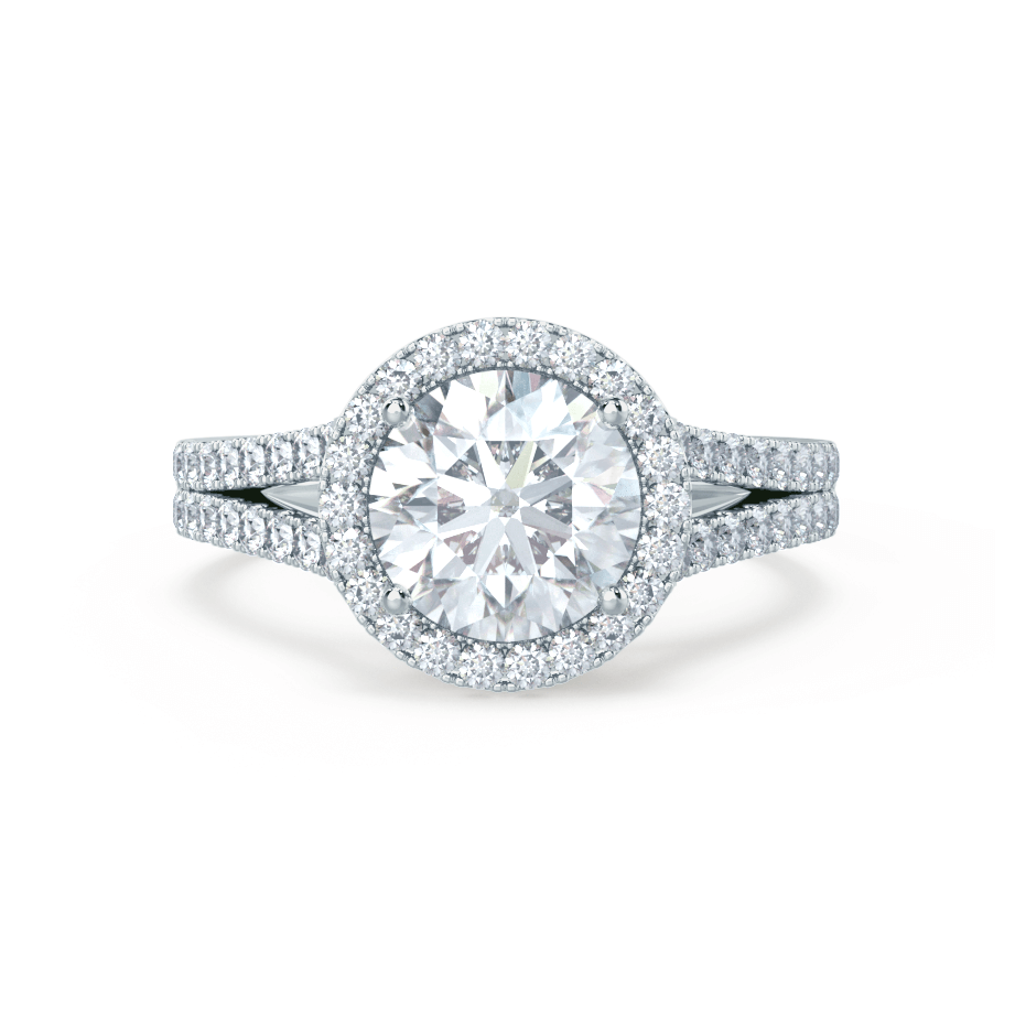 0.5 CT Round Split Shank, Halo & Pave Moissanite Engagement Ring