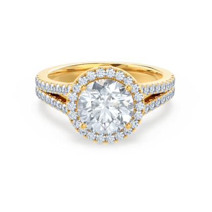 1 CT Round Halo & Pave Split Shank  Moissanite Engagement Ring