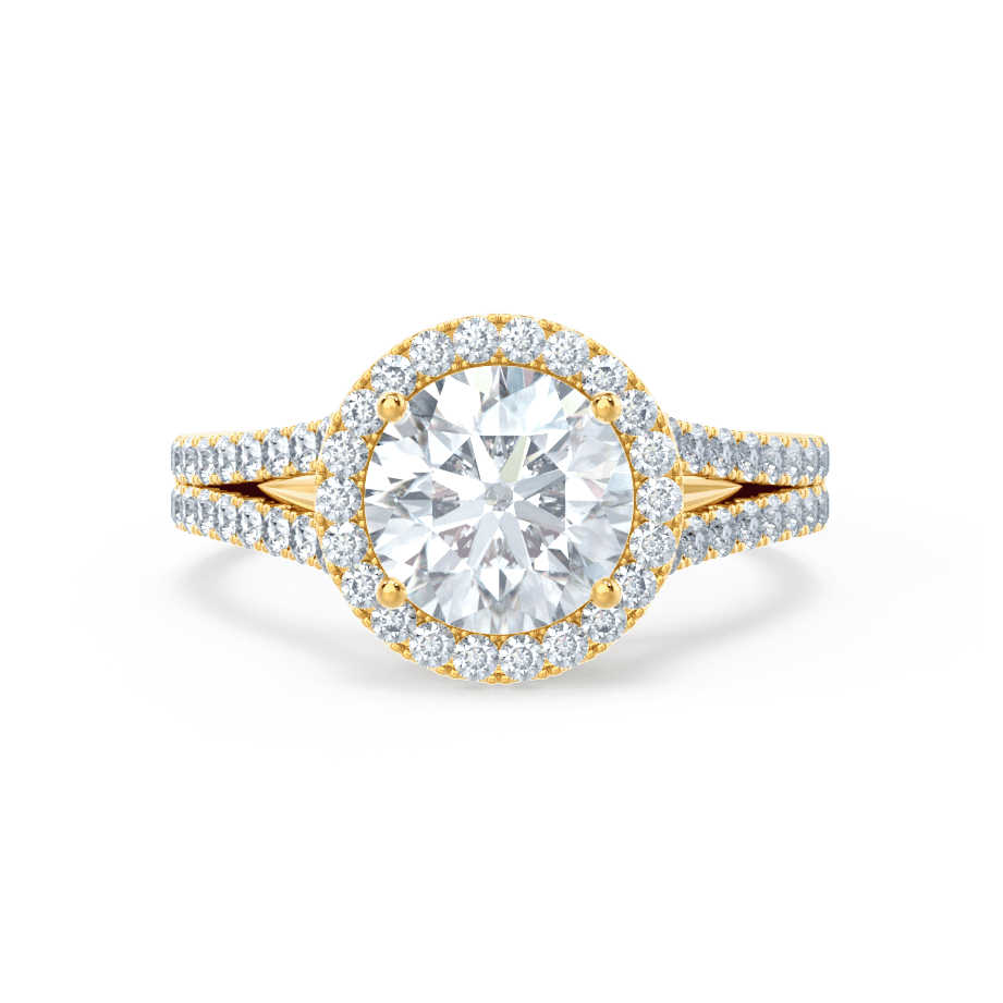 1 CT Round Halo & Pave Split Shank  Moissanite Engagement Ring
