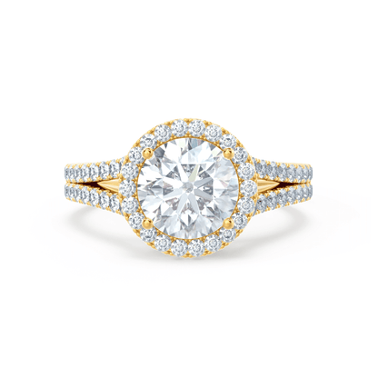 1 CT Round Halo & Pave Split Shank  Moissanite Engagement Ring