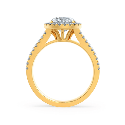 1 CT Round Halo & Pave Split Shank  Moissanite Engagement Ring