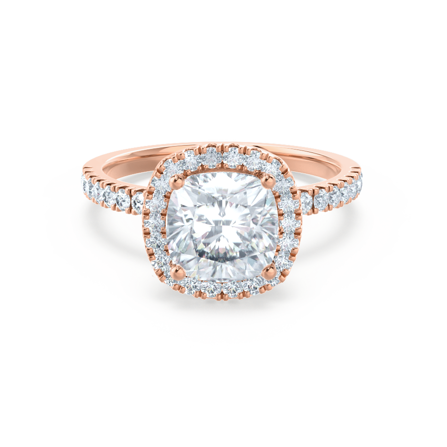1.3 CT Cushion Halo & Pave Moissanite Engagement Ring