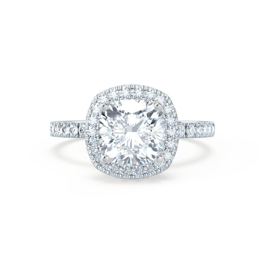 1.3 CT Cushion Halo & Pave Solitaire Moissanite Engagement Ring