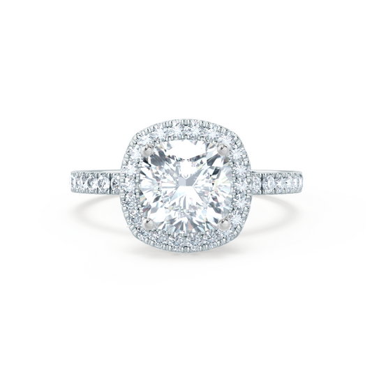 1.3 CT Cushion Halo & Pave Solitaire Moissanite Engagement Ring