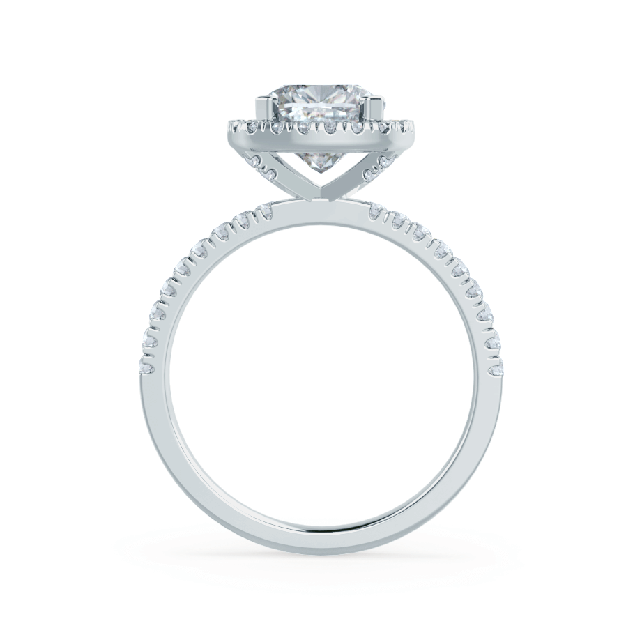 1.3 CT Cushion Halo & Pave Solitaire Moissanite Engagement Ring