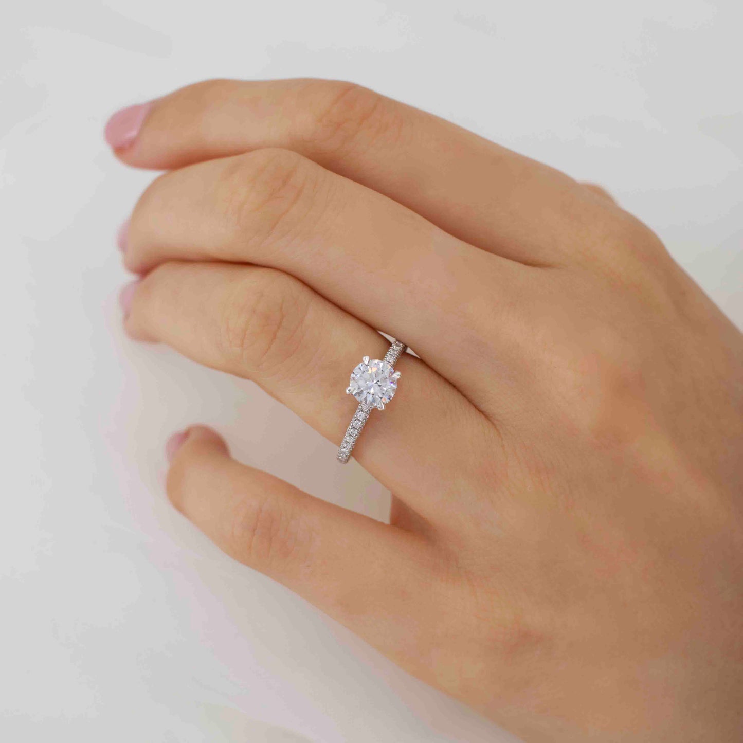 1 CT Round Hidden Halo & Pave Moissanite Engagement Ring