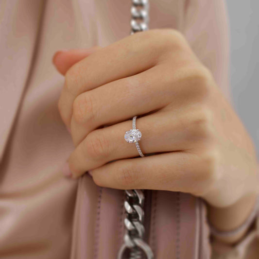 1.5 CT Oval Pave Moissanite Engagement Ring