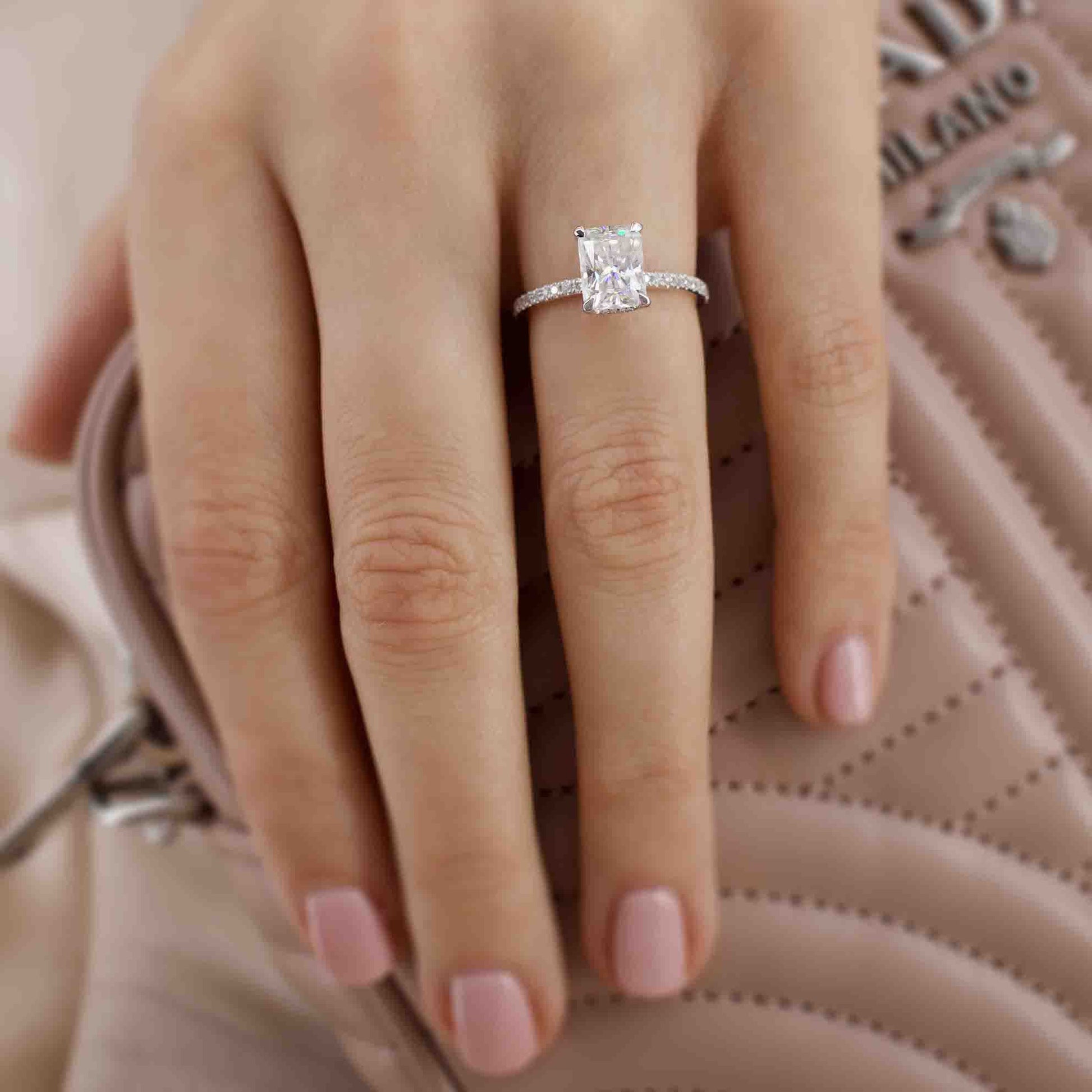 1.8 CT Radiant Hidden Halo & Pave Moissanite Engagement Ring